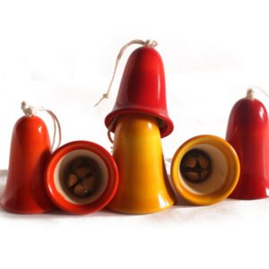Christmas Bells  - Set of 6- Tree Decorations - Wooden Hangings