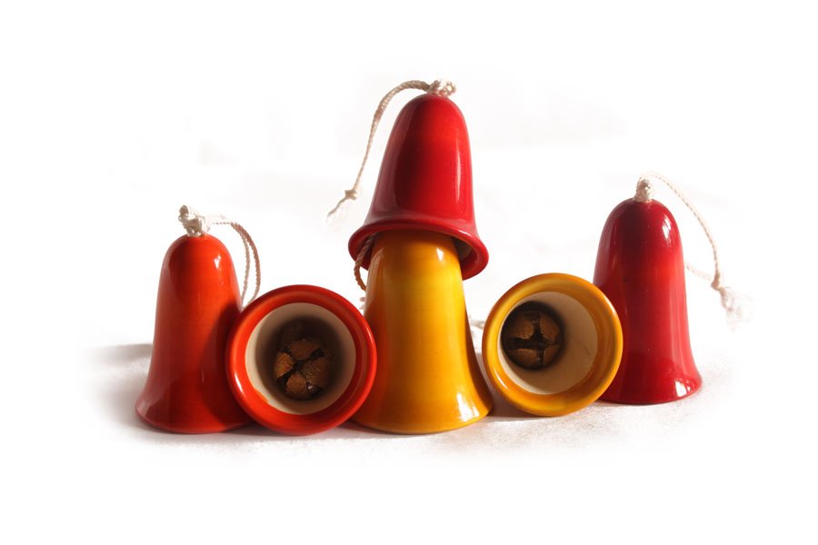 Christmas Bells - Set of 6- Tree Decorations - Wooden Hangings