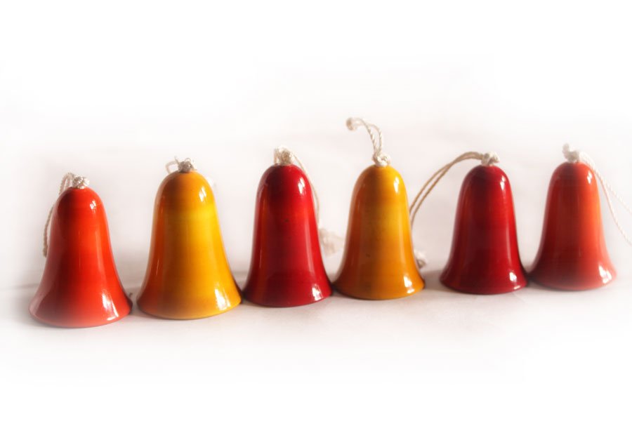 Christmas Bells - Set of 6- Tree Decorations - Wooden Hangings - Image 3