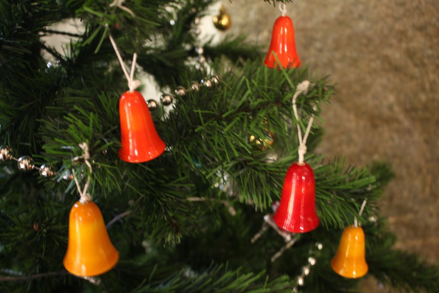 Christmas Bells - Set of 6- Tree Decorations - Wooden Hangings - Image 2